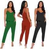 Solid Color Sling Loose Two Piece Shorts Set YD-8754