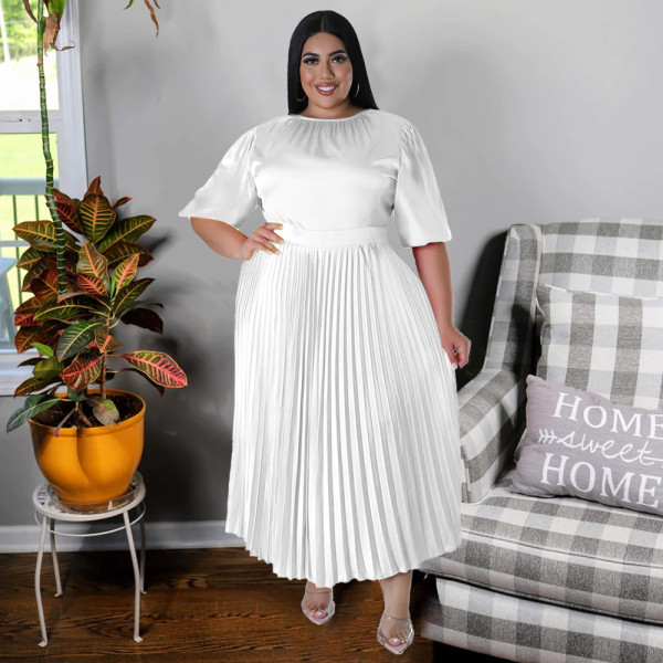 Solid Color Pleated Maxi Dress NNWF-7876
