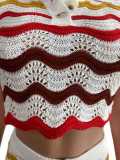 Casual Color Block Knits Two Piece Shorts Set TR-1268