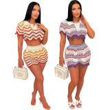 Casual Color Block Knits Two Piece Shorts Set TR-1268
