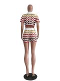 Casual Color Block Knits Two Piece Shorts Set TR-1268