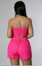 Casual Solid Wrap Chest Shorts Two Piece Set XHXF-8628