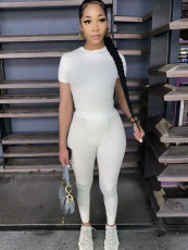 Slim Fit Short Sleeve Top Pants Suit GMOY-1862