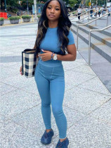Slim Fit Short Sleeve Top Pants Suit GMOY-1862