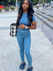 Slim Fit Short Sleeve Top Pants Suit GMOY-1862