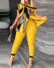 Leopard Print Slit Tops And Pants 2 Piece Set SHD-9620