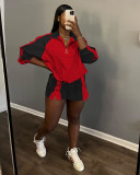 Casual Color Blocking Zipper Two Piece Shorts Set YD-8759