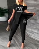 Plus Size Fashion Print Slit Tops And Pants Two Piece Set SHD-9619
