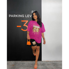 Lips Print Shorts Sleeve Shorts Two Piece Set HGL-9009042