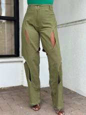 Contrast Color Patchwork Hollow Out Pants QXTF-8201