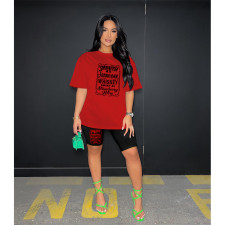 Short Sleeve Letter Print Casual Two Piece Set HGL-9009043