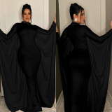 Solid Color Bat Long Sleeve Slim Maxi Dress BY-6575