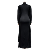 Solid Color Bat Long Sleeve Slim Maxi Dress BY-6575
