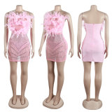Plus Size Feather Hot Diamond Tube Tops Dress NY-2775