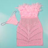 Plus Size Feather Hot Diamond Tube Tops Dress NY-2775