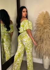 Fashion Print One Shoulder Two Piece Pants Set GYLY-10196