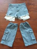 Denim Shorts Calf Sleeve Two Piece Set MEM-88503