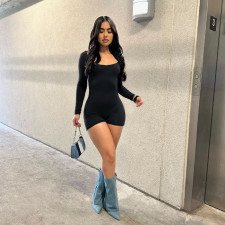 Sexy Solid Long Sleeve Backless Romper ASL-6687