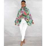 Tie Printed Chiffon Bat Sleeve Top ASL-6690