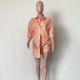 Fashion Stripe Print Shirts And Shorts 2 Piece Set HMS-5578