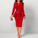 Long Sleeve Irregular Ruffle Tops And Slit Skirt 2 Piece Set XHSY-19587
