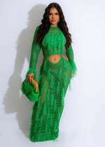 Knits Hollow Out Tassel Sequin Beach Maxi Dress CM-8691