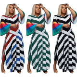 Contrast Color Print Flare Sleeve Maxi Dress YF-10559
