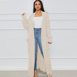 Solid Color Long Sleeve Long Sweater Cardigan FSXF-380
