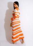 Color Block Long Sleeve Knit Maxi Dress OSM-4403