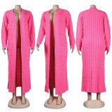 Solid Color Long Sleeve Long Sweater Cardigan FSXF-380