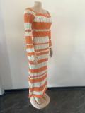Color Block Long Sleeve Knit Maxi Dress OSM-4403