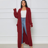 Solid Color Long Sleeve Long Sweater Cardigan FSXF-380