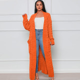 Solid Color Long Sleeve Long Sweater Cardigan FSXF-380