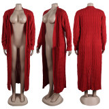 Solid Color Long Sleeve Long Sweater Cardigan FSXF-380