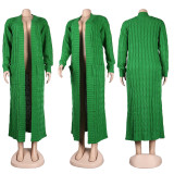 Solid Color Long Sleeve Long Sweater Cardigan FSXF-380
