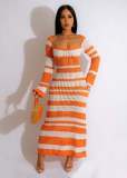 Color Block Long Sleeve Knit Maxi Dress OSM-4403
