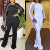 Plus Size Mesh Patchwork Hot Drill Flare Jumpsuit NY-2778