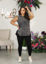 Casual Print Sleeveless Sport Two Piece Pant Set WAF-77622