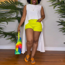 Solid Color Short Front Long Back Trailing Top NY-10548