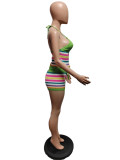 Print Backless Halter Tight Knit Two Piece Set QXTF-8157