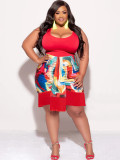 Plus Size Sleeveless Print Tassel Patchwork Midi Dress NNWF-7911