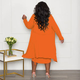 Plus Silze Long Sleeve Cardigan And Midi Dress 2 Piece Set NNWF-N7924