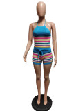 Print Backless Halter Tight Knit Two Piece Set QXTF-8157