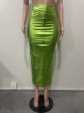 Fashion Zipper Slit Slim Leather Skirt OLYF-OL6130
