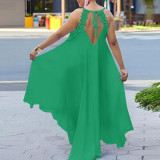 Plus Size Solid Color Lace Halter Irregular Dress NY-10557