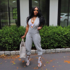 Plus Size Contrast Color Sleeveless Slim Jumpsuit NY-10559