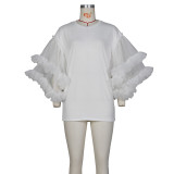 Mesh Patchwork Sleeve Loose Solid T Shirt ZSD-0615