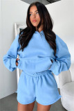 Solid Color Long Sleeve Hooded Sweatshirt Two Piece Shorts Set SSNF-211336