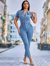 Fashion Short Sleeve Denim Tight Jumpsuit LX-3552