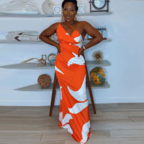 Plus Size Sexy Print Sling Slim Maxi Dress NY-10578